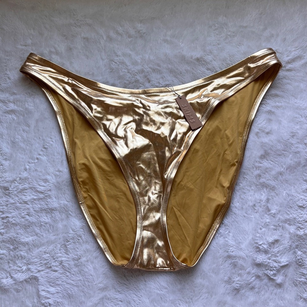 SKIMS Metallic Swim Dipped Front Bikini Bottom Gold SW-BKN-0032 Womens 4X NWT
